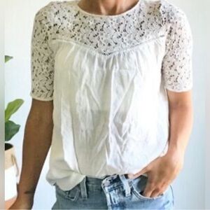 NWOT Zara Women’s Short Sleeves Peasant Lace Blouse With Cross-Back Design Sz XL
